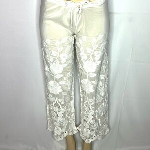Vitamin A silk blend embroidered beach pant made in USA SZ 6